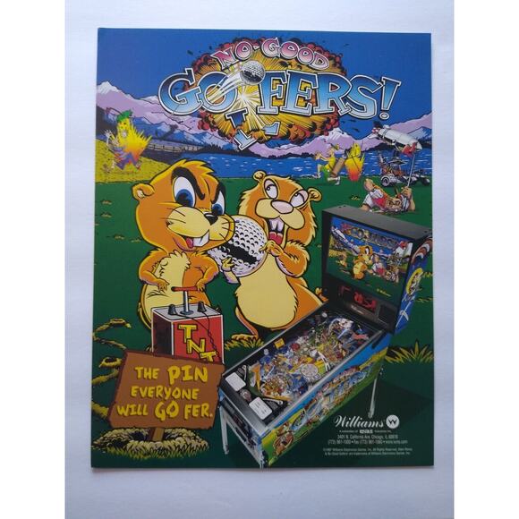 No Good Gofers Pinball Machine Flyer Original 1997 Artwork Golfing Buzz & Bud - Picture 2 of 3